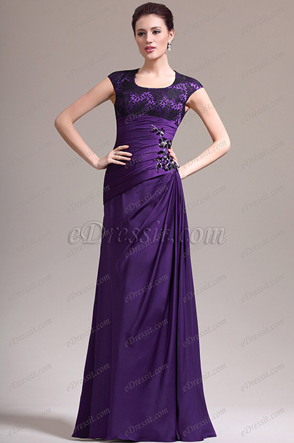 New Adorable Cap Sleeves Purple Mother of the Bride Dress