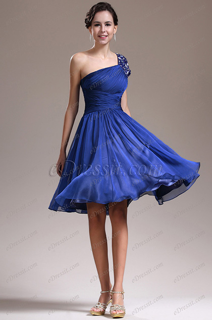 New Fabulous One Shoulder Blue Cocktail Dress Party Dress