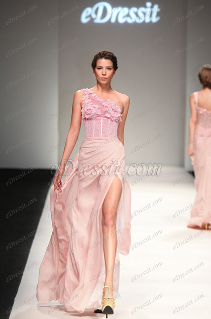 2013 S/S Fashion Show Rosa Ein Schulter Abendkleid Brautkleid