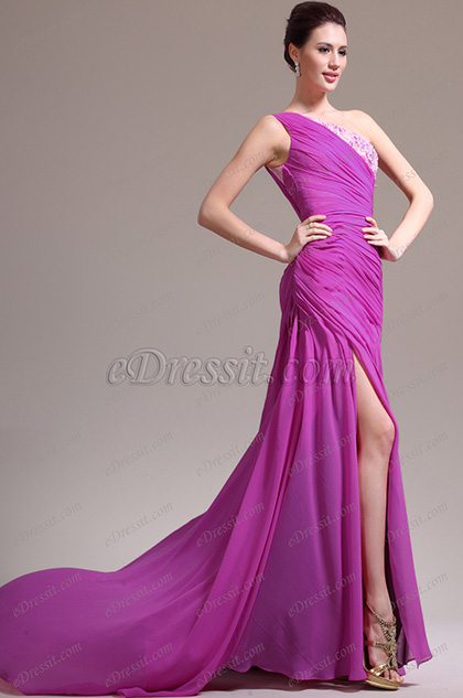 New Stylish One Shoulder High Split Evening Dress