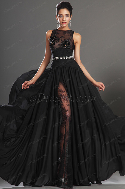 2013 S/S Fashion Show Black Sleeveless Evening Dress Prom Gown