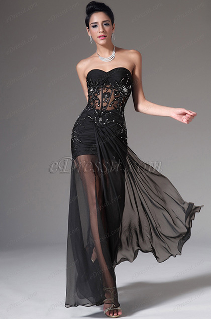 Strapless Sweetheart Black Evening Dress