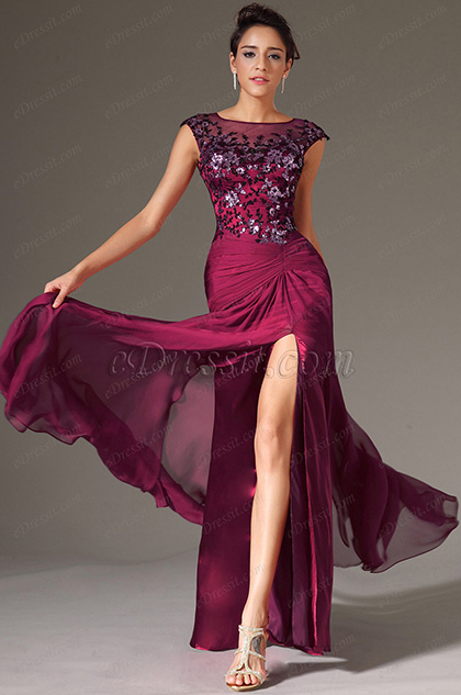 Sheer Top High-Slit Floor-length Dress