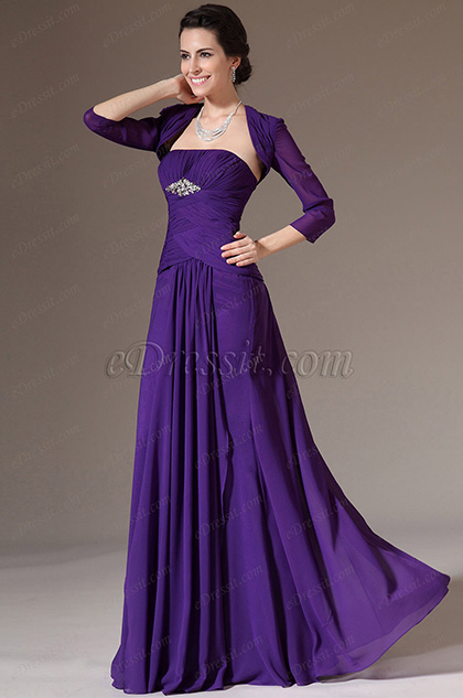 2014 Nouveauté Violet Boléro 2 Pièces Robe Longue