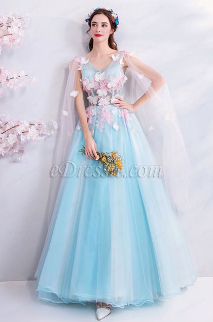 Sexy V-Cut Floral Tulle Party Formal Women Dress