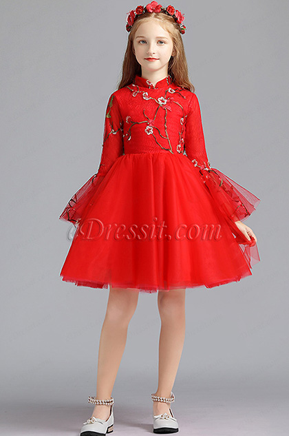 Robe de Demoiselle d'Honneur Rouge Pour Fille
