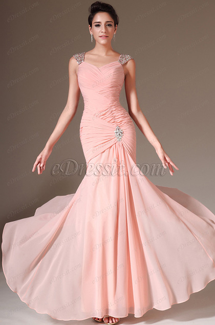 Pink Beaded Sweetheart Evening Prom Gown