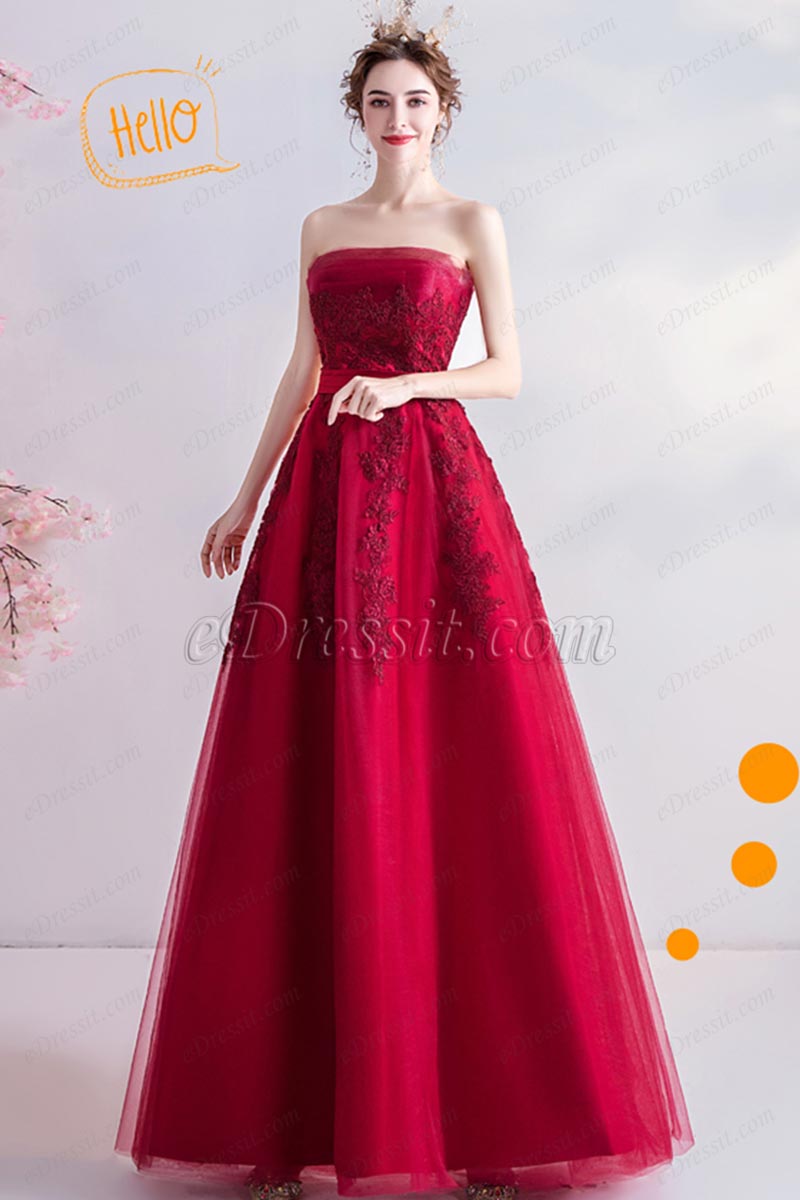 Sexy Corset Red Lace Tulle Party Evening Dress