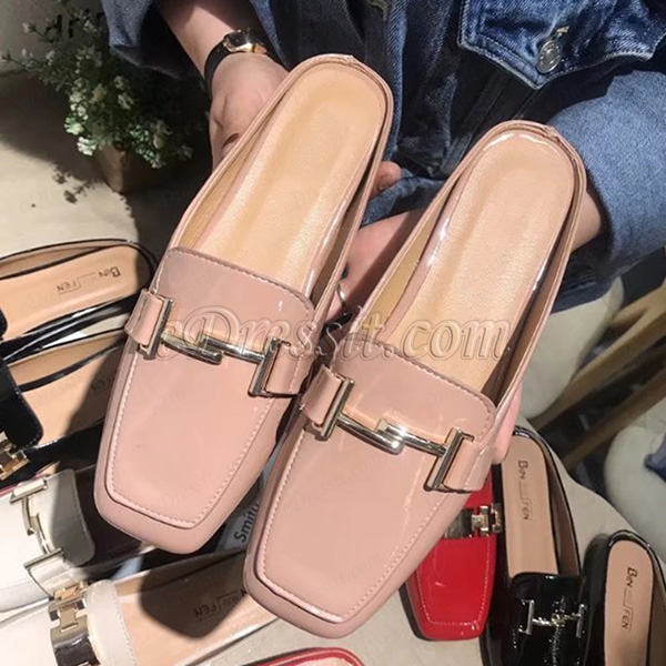 Classic Leather Toe Closed Pointed Flat Slipper Shoes