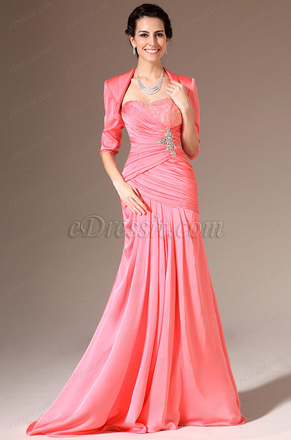 Coral Beaded Two-Piece Mother of the Bride Dress