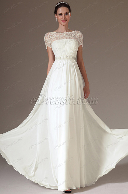 Embroidered Lace Top Wedding Dress