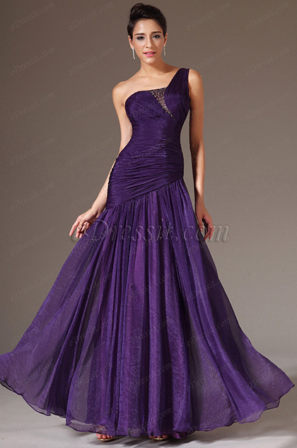 Purple Simple One-Shoulder Floor-Length Dress