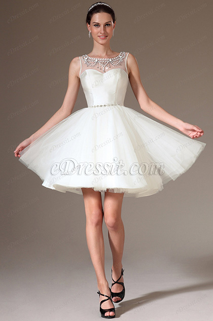 Beaded Sheer Top Short Organza Bridal Dress