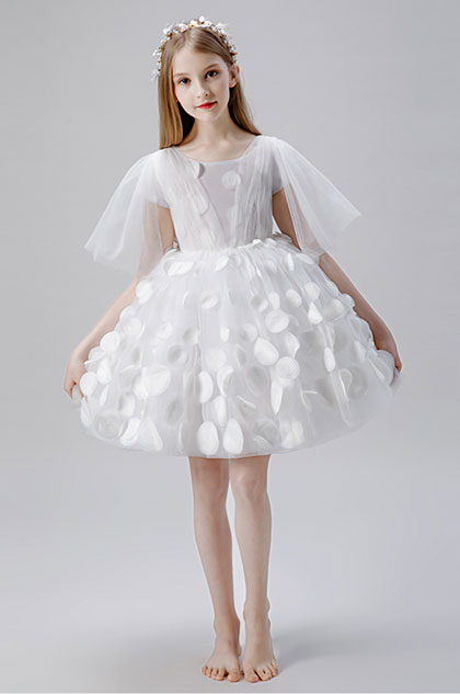 Short Sleeves Tulle Wedding Flower Girl Dress