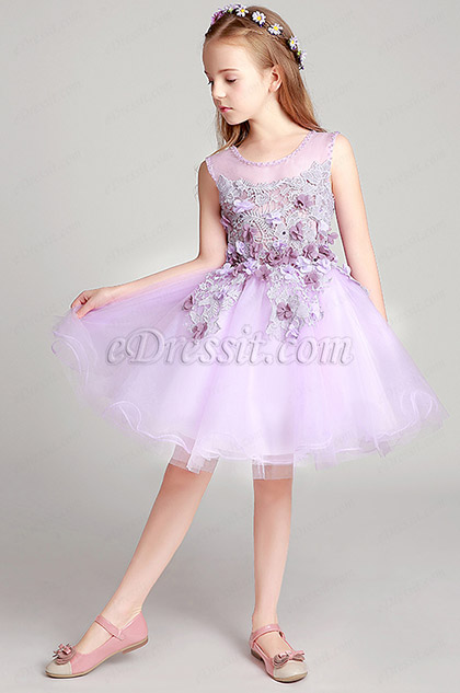 Robes de Fille Courte Jolie Lilas Avec Les Fleurs