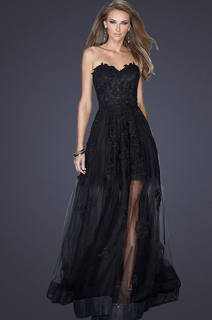 Schick Schatz Spitze Applique Tüll Party Abendkleid