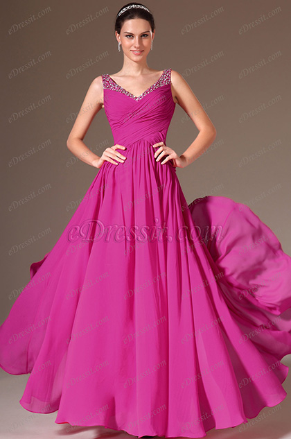 V-Neck Beaded A-Line Prom Dress