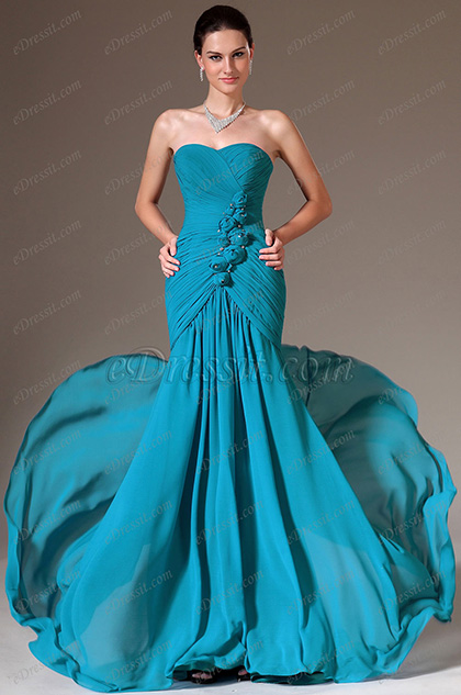 Blue Strapless Sweetheart Prom Gown