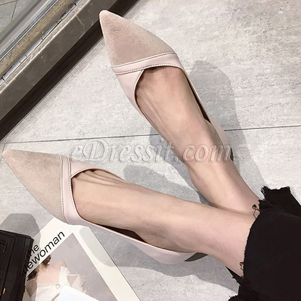 Women Suede Toe Closed Pointed Flat Shoes