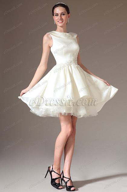 Lapel Sleeveless Embroidered Short Bridal Dress