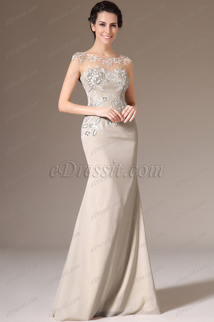 Champagne Sheer top Mother of the Bride Dress