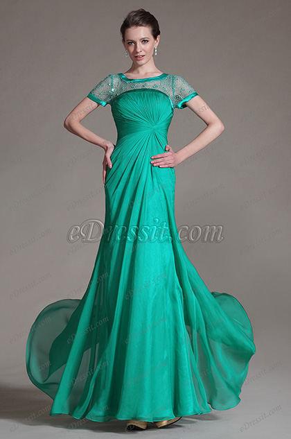 Green Sheer Top Mother of the Bride Dress