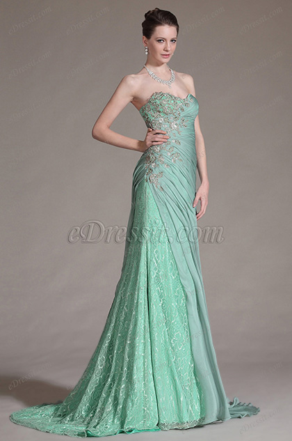 Stunning Green Strapless Evening Gown