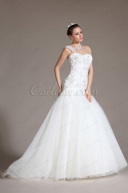 Lordly One Shoulder Lace Beadings Mermaid Wedding Gown