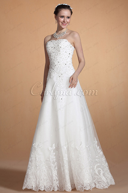 2014 Novedad Elegantes Sin tirantes listones Decoracion A-line Vestido de Boda