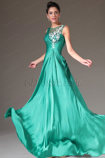 Turquoise Embroidered Empire Prom Dress