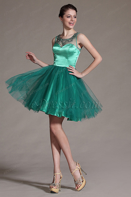 Green Sheer Top Beadings Decoration Cocktail Dress Party Dress