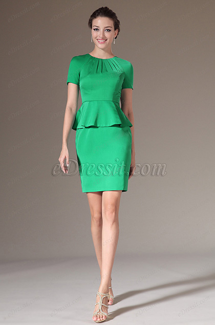 2014 Nuevo Elegante Vestido verde corto de Día para Cóctel con manga