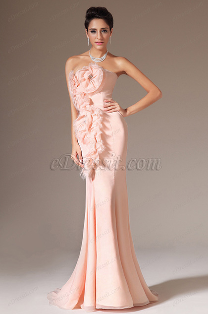 Pink Strapless Mermaid Prom Ball Gown