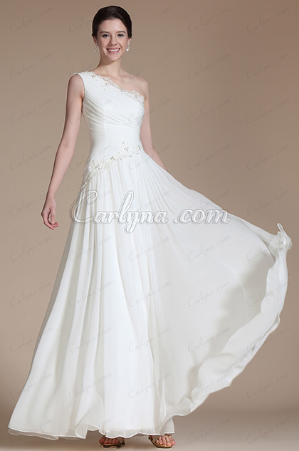 One Shoulder Lace Decoration Wedding Gown