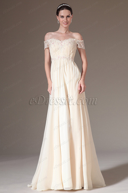 Graceful Overlace Off Shoulder Evening Gown