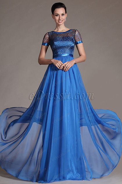 Blue Sheer Top Mother of the Bride Dress