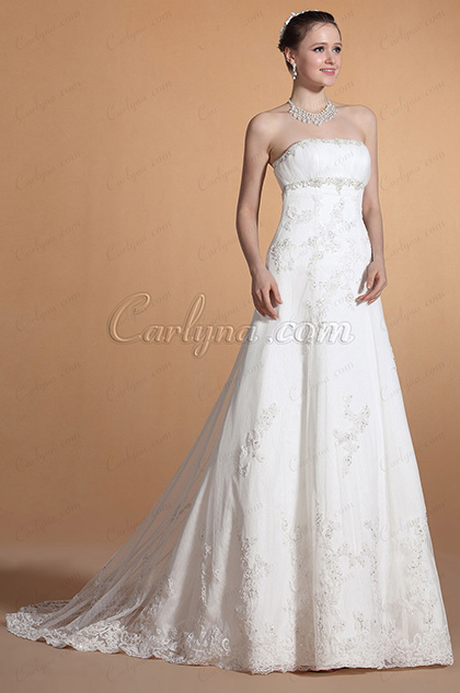 Strapless Beaded Empire Waistline Wedding Gown