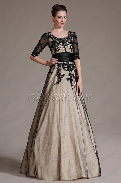 Black Lace Decoration Evening Gown