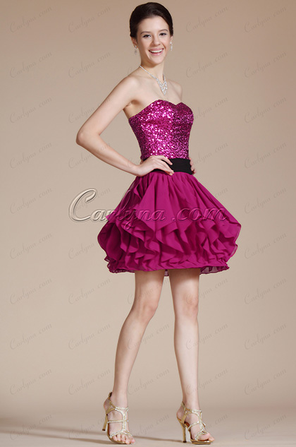 2014 Neu Dunkel Pink Trägerlos Süß Herz Cocktail/ Party/ Brautjungfer Kleid