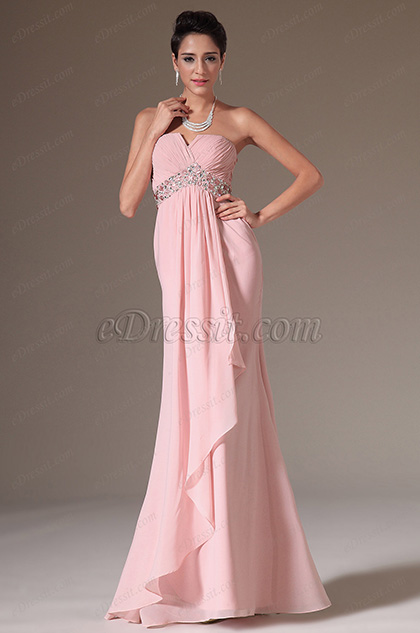 New Pink Strapless Evening Dress Prom Gown