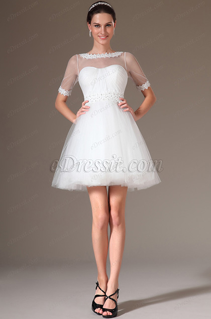 Lace Neckline Short Wedding Dress