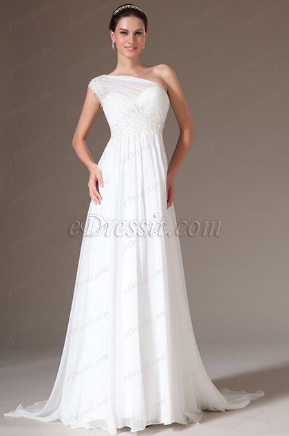 Elegant Lace One Shoulder Wedding Gown