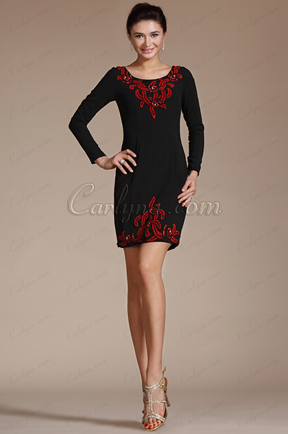 Embroidery Black Round Neck Mother of the Bride Dress