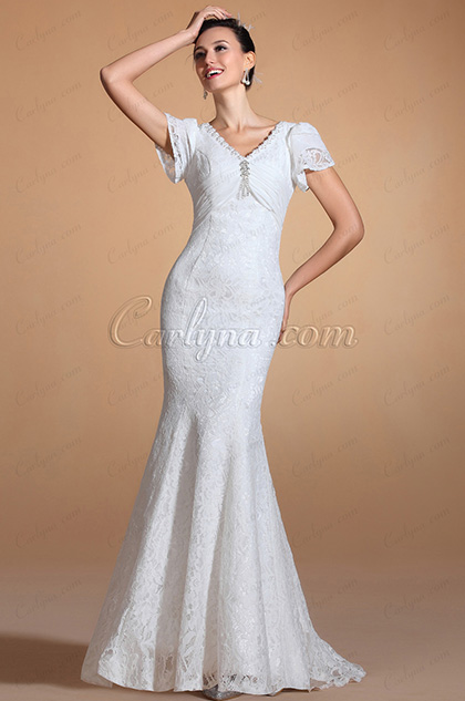 Gorgeous V-cut Neck Mermaid Wedding Gown