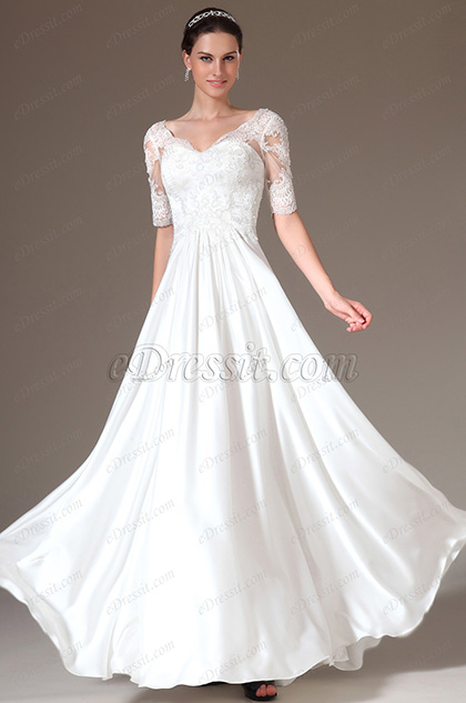 Overlace Top Short Sleeves Wedding Dress