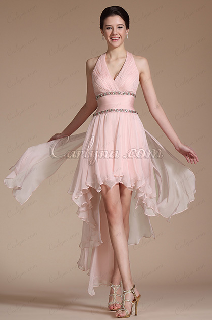 Pink Halter Beaded Cocktail Dress/ Party Dress