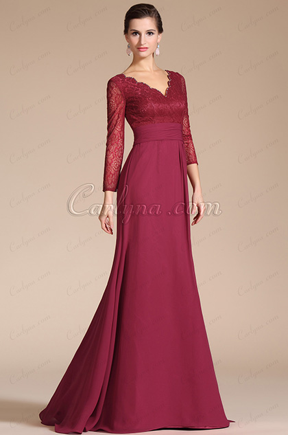 Graceful V-Neck Long Slevees Mother of the Bride Dress