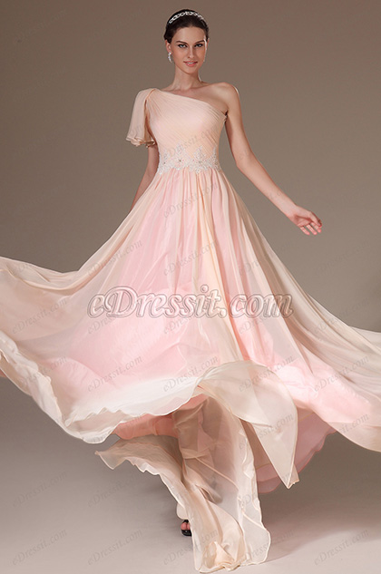 Formal Pink One Shoulder Evening Gown