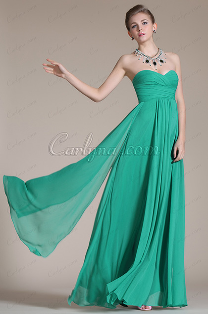 Green Strapless Pleated Evening Dress/Bridesmaid Dress