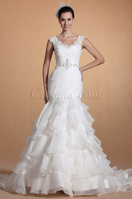 Elegant V Neck Mermaid Wedding Gown